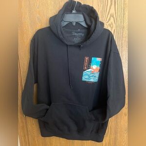 Bowery Supply Co Japanese Wave Graphic Hooded Pullover Sweatshirt size Large